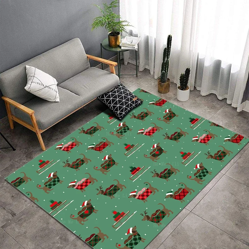 Northern Christmas Santa Claus Gifts ​wreath And Tree Xtmas Dog Sleigh Cute Cartoon Flannel Floor Rugs By Ho Me Lili Home Decor