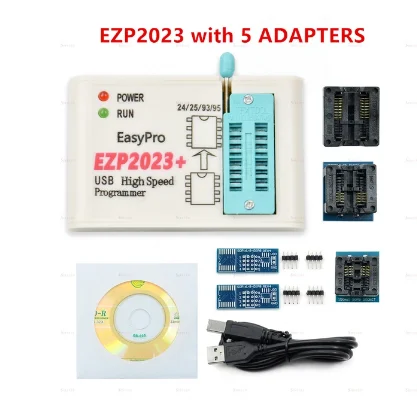 EZP2023 USB SPI Programmer Full Set with 7 Adapter Test Clip Sop8/16 Support 24 25 93 95 EEPROM Flash Bios Minipro Programmer