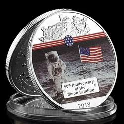 50th Anniversary of The Moon Landing 2019 Commemorative Coin Colorful Plated Collectible Gift Apollo 11 Silver Plated Coin