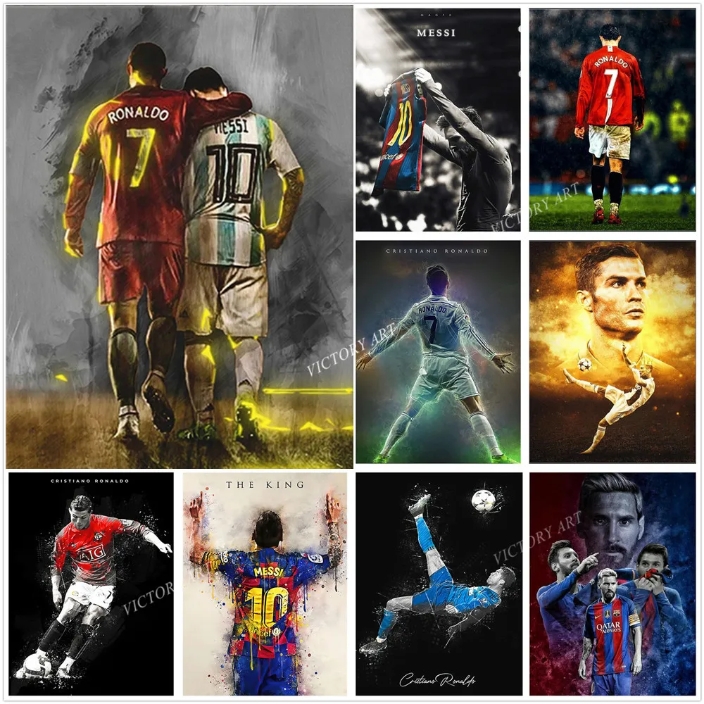 

Messis Cristiano Ronaldos Poster Soccer Star Wall Art Home Decor Canvas Painting Mural Collection Pictures Print Artwork Gift