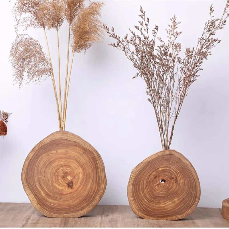 Creative Log Growth Ring Vase Wooden Tabletop Flower Arrangement Vase Japanese Wabi-Sabi Home Décor Zen Florist Flower Vaser