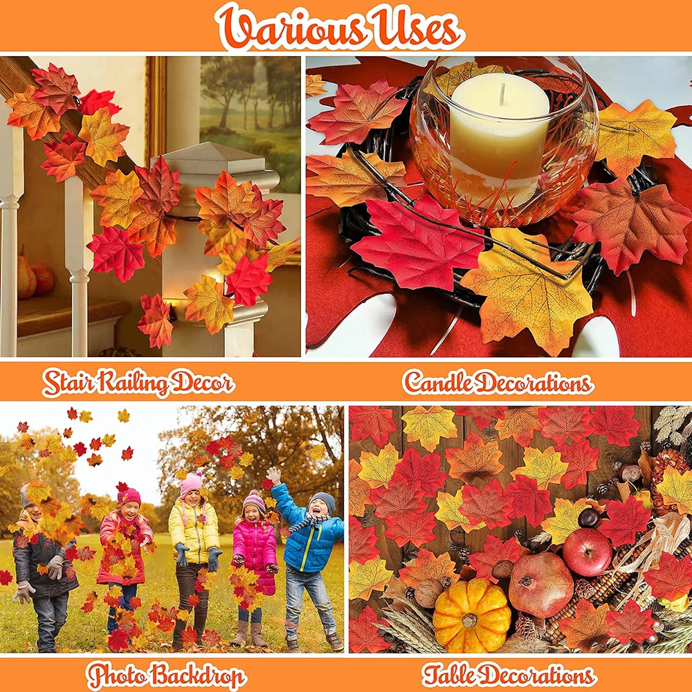 Yannew 500pcs Artificial Fall Maple Leaves Silk Leaf for Craft DIY Thanksgiving Wedding Party Decoration Autumn Home Table Decor