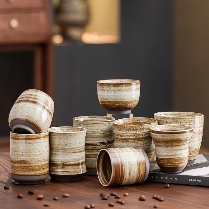 

Japanese Teacups Master Cup Coarse Pottery Coffee Mugs Ceramic Retro Cappuccino Latte Art INS Cups Drinkware Coffeeware Teaware