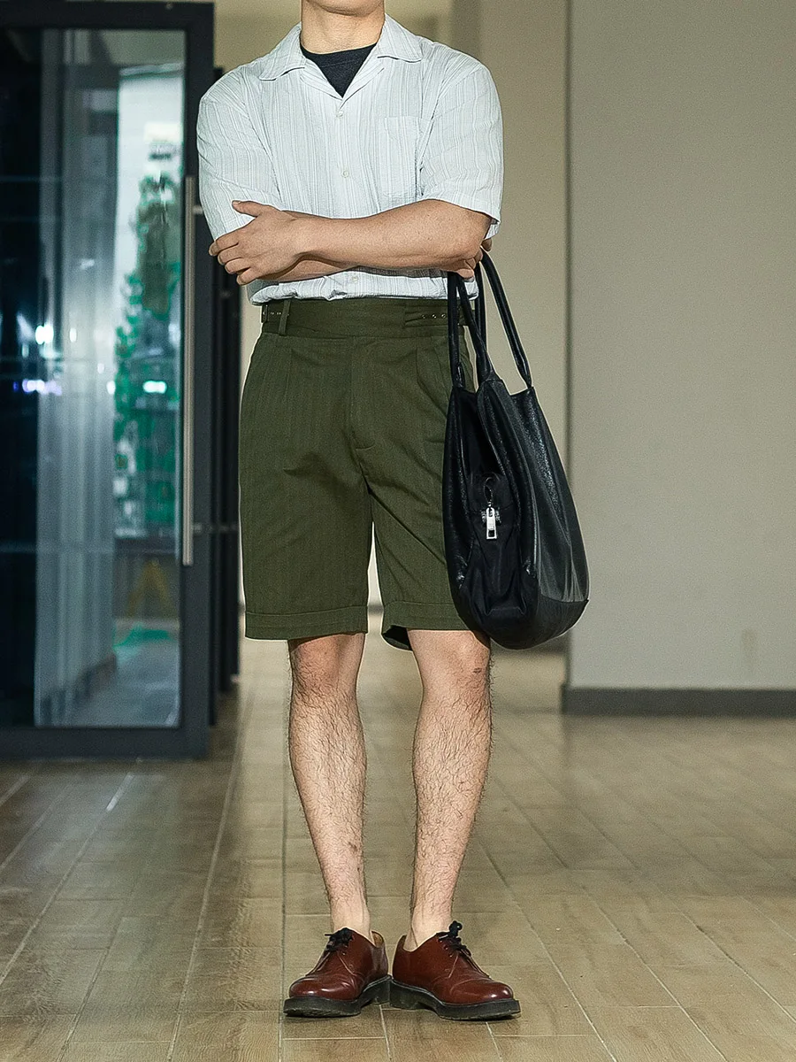 POT&CRAFTSMAN herringbone print army green americana American workwear vintage five-quarter pants GURKHA shorts