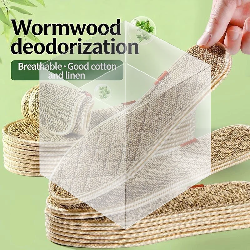 Herbal Odor Resistant Cotton Linen Insoles with Artemisia Argyi Breathable Support for Unisex Outdoor or Home Use