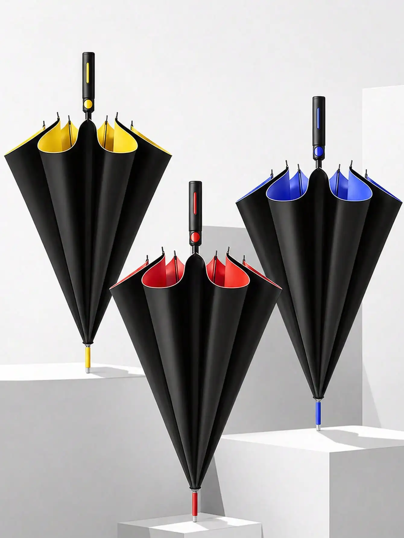 Extra Large Long Handle Umbrella for 2-3 People, 10-Rib Reinforced Windproof Umbrella, UV Protection Waterproof Quick-Dry Sturdy Business Travel Umbrella, Black