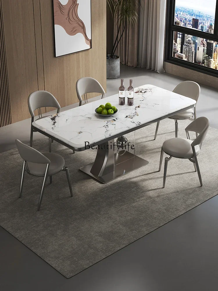 

Modern light luxury rock slab dining table luxury stone Italian household microcrystalline stone rectangle