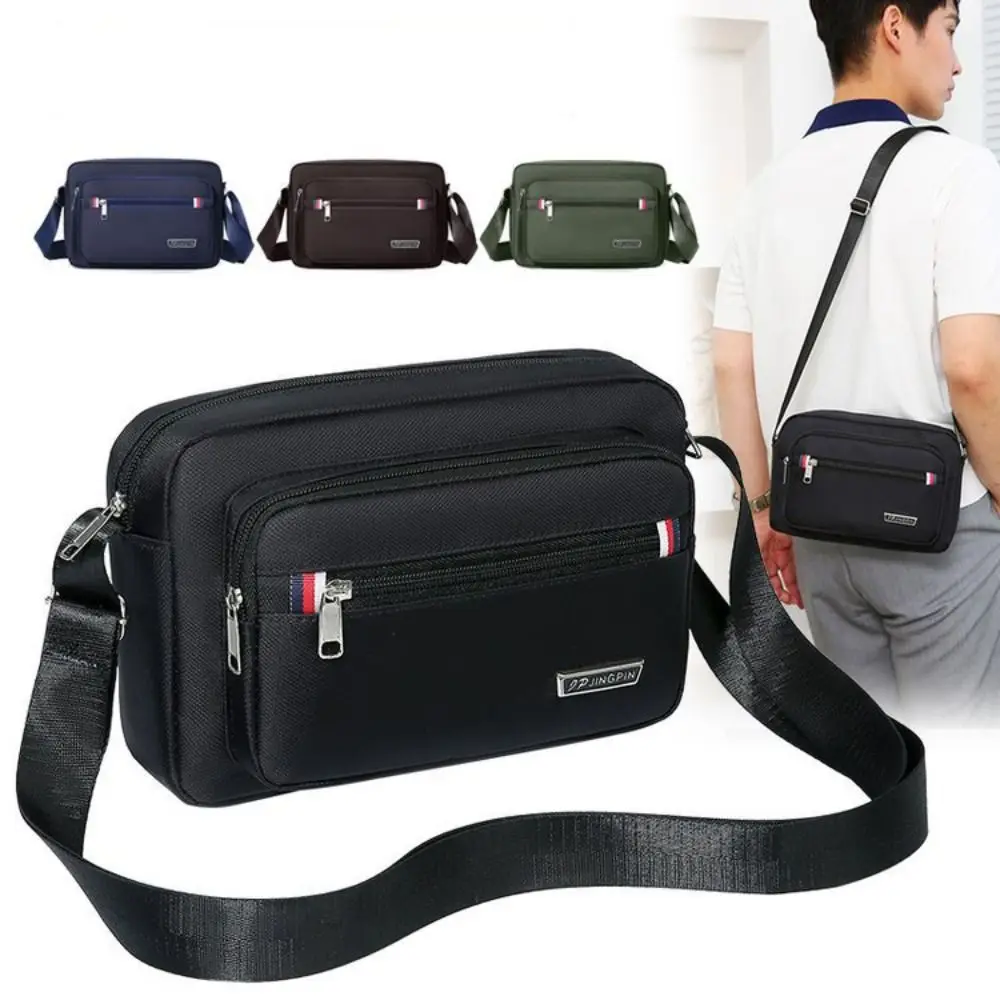 Nylon Men Crossbody Bags Black Brown Blue Green 4 Zippers/ 6 Zippers Boy Messenger Bags Oxford Cloth Rectangle Large Satchel