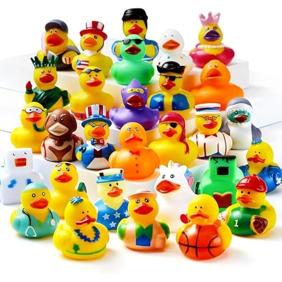 JOYIN 60 Pcs Rubber Ducks Random Assortment Ducks Bulk with Mesh Carry Bag Mini Rubber Duckies for Toddler Baby Bath Toys Bath