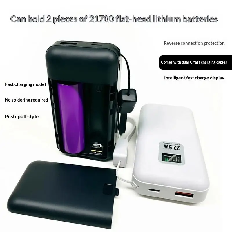21700 Power Bank Housing Shatterproof Plastic Shell Case for 2Pcs 21700 Batteries Compact Storage Box for DIY Charger Projects