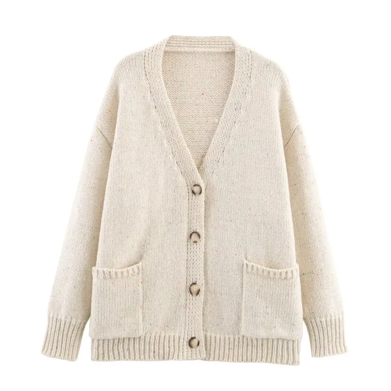 HipSeam Women's Cardigan with Button Pocket Autumn V Neck Long Sleeve Knit Women's Plain Sweater Elastic Female Tops