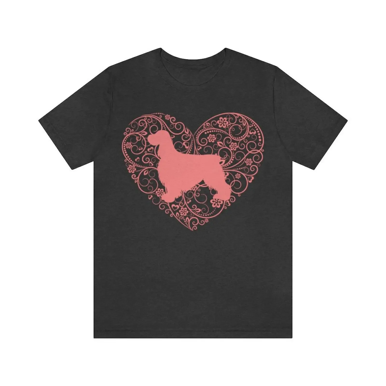 English Springer Spaniel Mom Heart T Shirt Floral Docked Mama for Lover vintage Washed Breathable Unisex Versatile Soft Casual