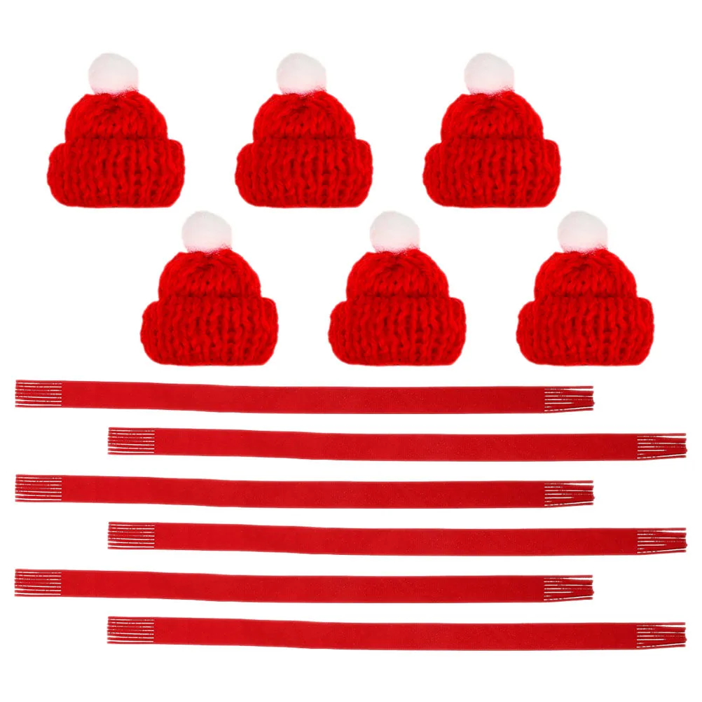 

1Set Christmas Mini Knitting Hat Scarf Set Soft Bright Colors Miniature Xmas Decoration Wine Bottle Cover Party Supplies