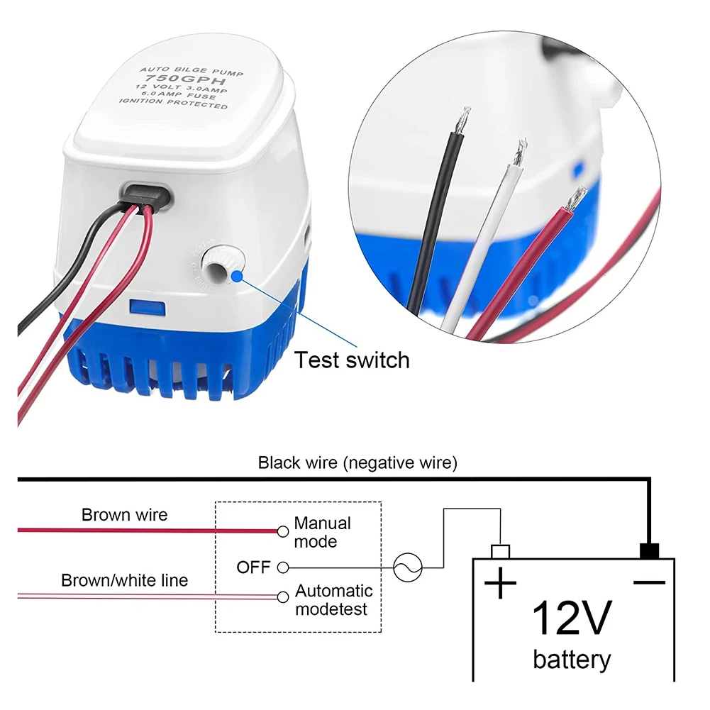 自動ポンプ12V,1100gph,ボート用水中ポンプ,フロートスイッチ付き