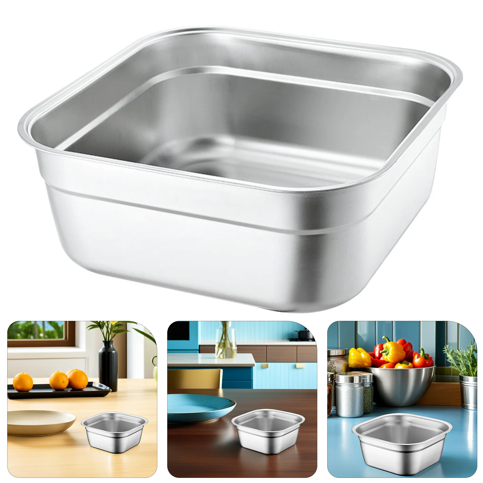 

Stainless Steel Basin 23cm Kitchen Vegetable Washing Basin Metal Soup Bowl Buffet Server Tray Multipurpose Kitchen Accessory