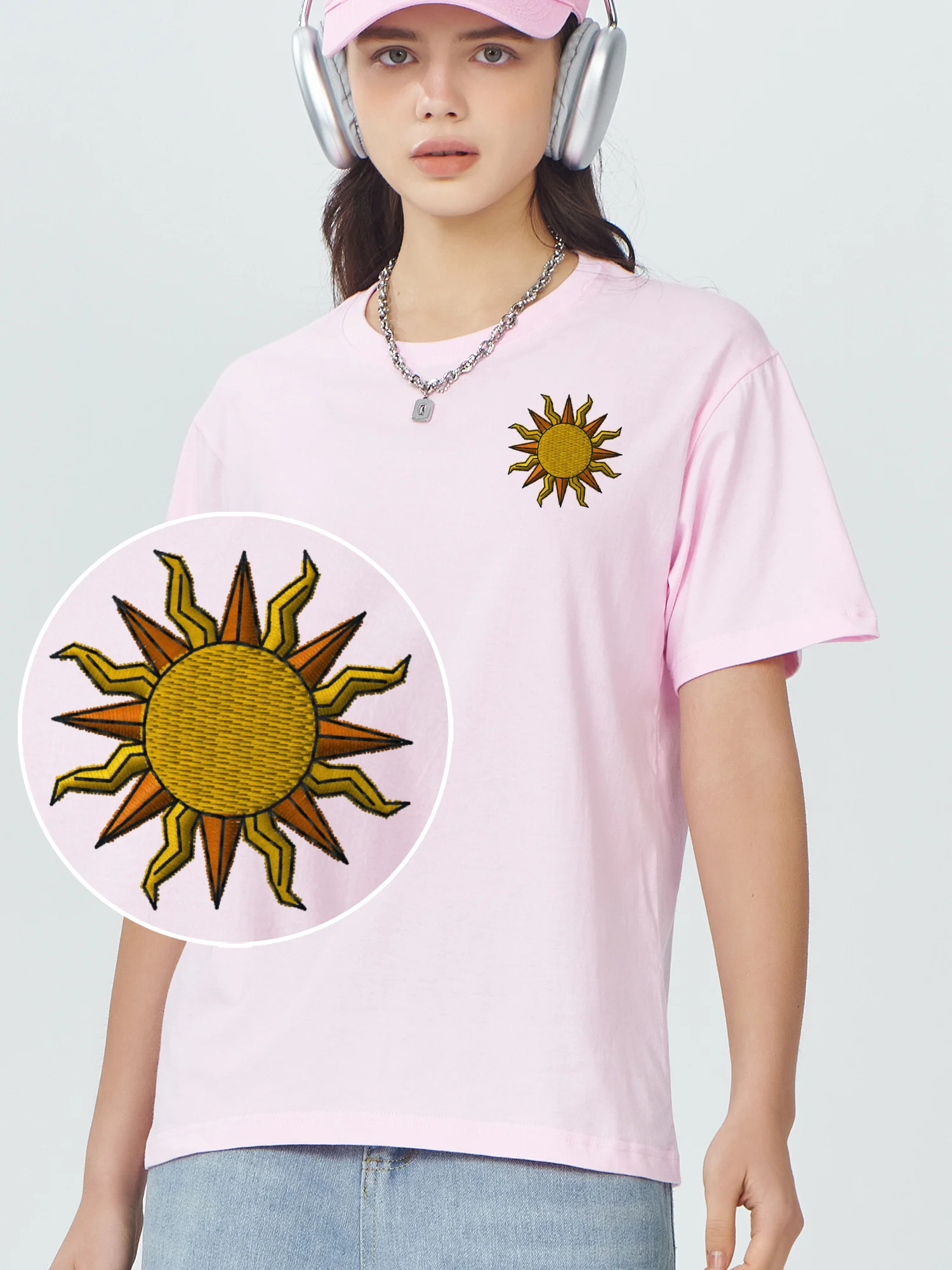 

Wavysun Embroidered Tshirt Sun Design Cotton Embroidery T-Shirts Streetwear Gifts For Men Holidays Funny T Shirts Shirts For Men