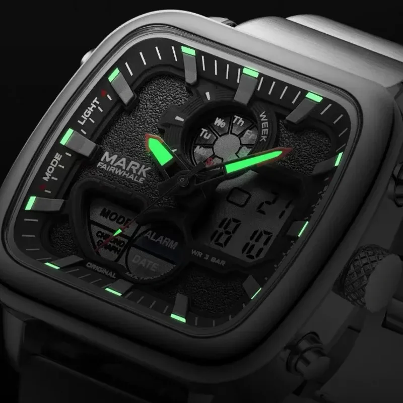 مارك فيرويل ساعات للرجل 4420 جديد المزدوج عرض مربع الهاتفي الفولاذ المقاوم للصدأ ساعات كوارتز مقاوم للماء ساعة رجالية هدية صندوق
