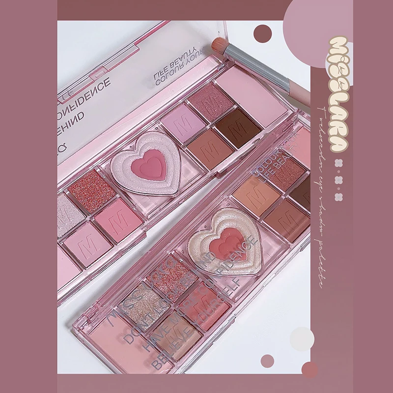 Paleta de sombras de ojos, colores versátiles naturales, delicados, lisos, de larga duración, no mancha, maquillaje de ojos cosmético, rosa, corazón de amor, nuevo