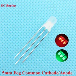 10Pcs-100Pcs F5 5mm Fog LED Bi-Color Diffused Common Cathode/Anode Round Light Emitting Diode Dual Red Emerald-Green Foggy DIY
