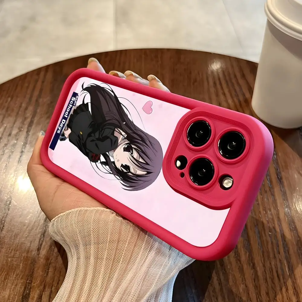 

School Days Katsura Phone Case for iPhone 17 16 15 14 13 12 11 Air Pro Max Plus Red Soft TPU Shockproof Cover