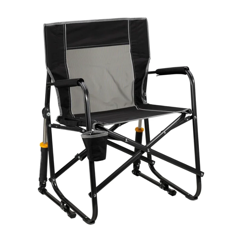 Folding Camping Chair with Side Pocket and Rocking Base for Outdoor Beach Backyard Camp Picnic Sports Event Use