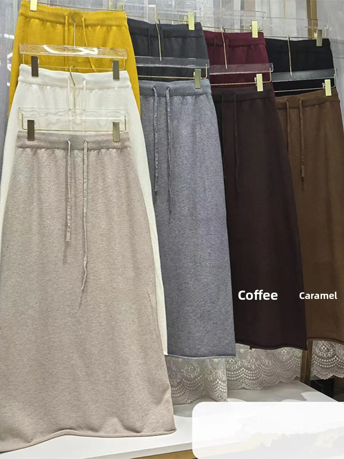 Cintura alta a linha de malha saia de lã feminina outono inverno longo midi saia dra efeito sli coreano sle commute