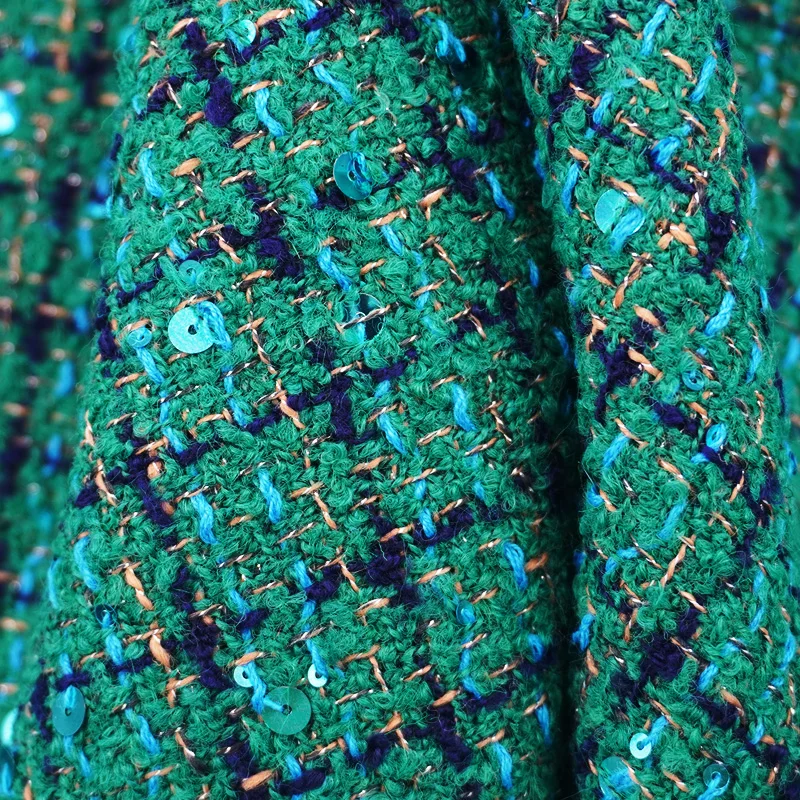 

2023 Green Sequin Plaid tweed Fabric For Coat By The Yard Diy