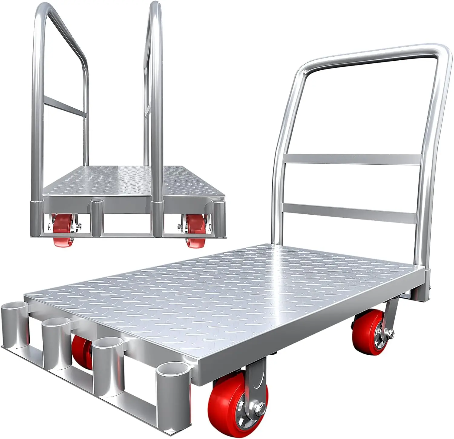 2In1 Steel Panel Truck Cart, Flatbed Cart Heavy Duty Drywall Cart Lumber Cart, Platform Trucks With 2000 Lbs Capacity And 2