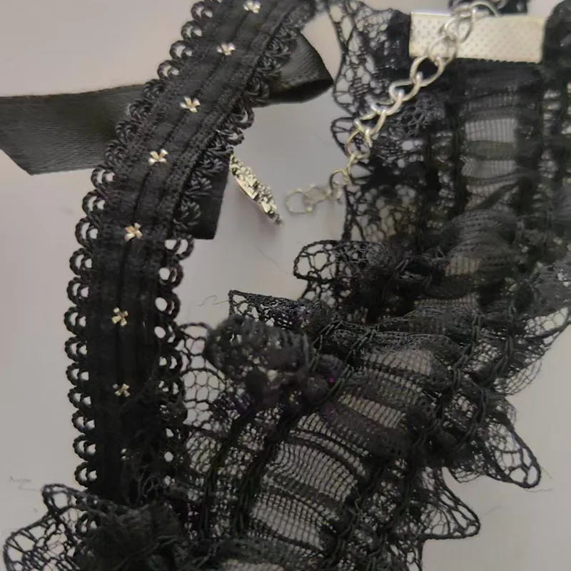 Goth Black Lace Choker with Bow & Cross Heart Pendant Vintage Y2K Elastic Necklace for Girls Punk Lolita Cosplay Collar Jewelry image 6