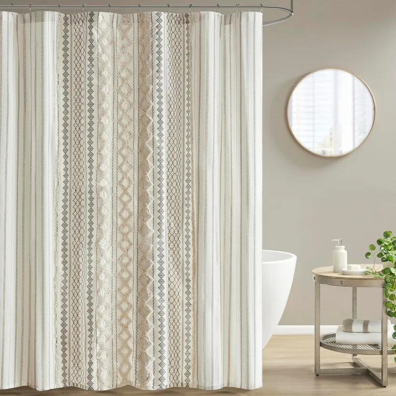 Imani Tufted Chenille 100% Cotton Shower Curtains Machine Washable, Modern Home Bathroom Décor Bathtub Privacy Screen