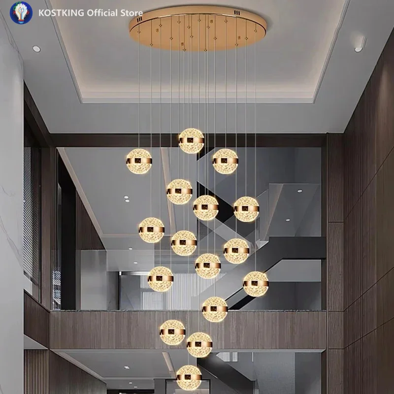 Modern Gypsophila LED Chandelier Glass Ball Lampshade Pendant Lights For Staircase Duplex Villa Loft Living room LED String Lamp