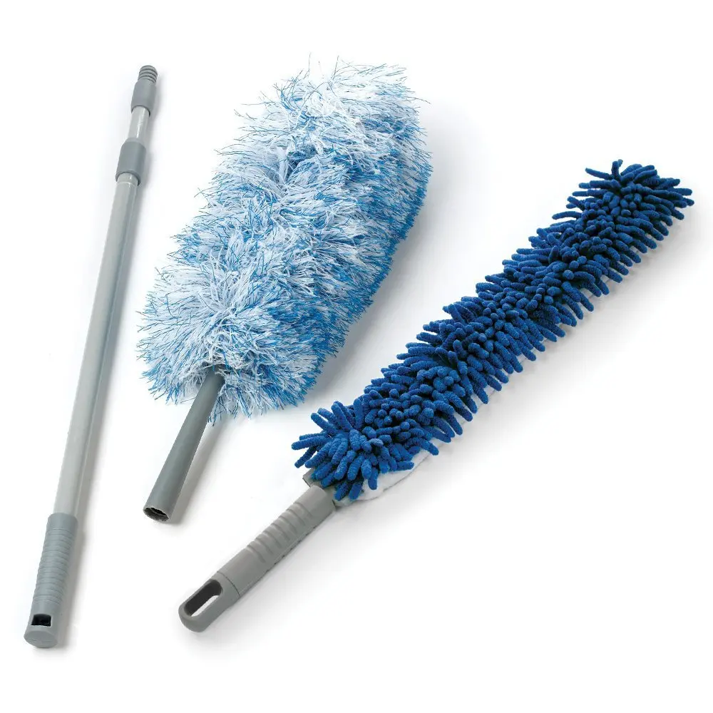 

Dual-Action Microfiber Duster Set w/Telescopic Handle | Long, Adjustable Handle Extends 24-49\ | Includes Microfiber & Cheni