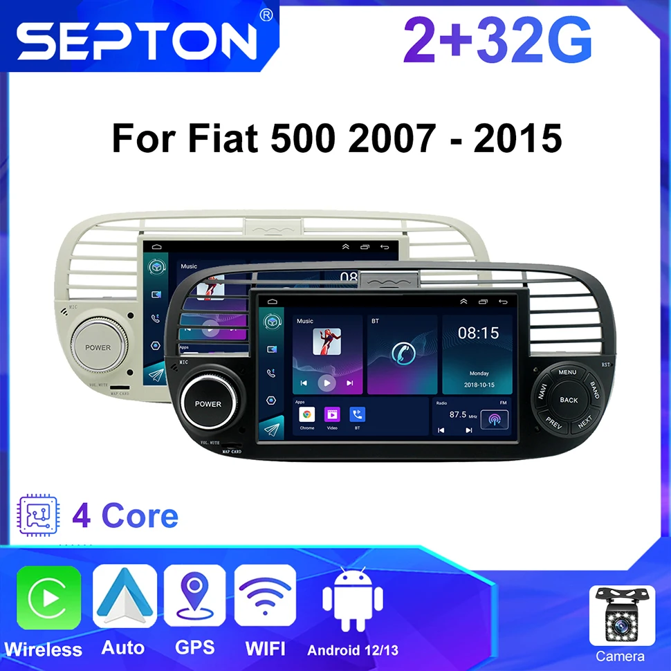 

SEPTON 2 Din Wireless Carplay& Android Auto Car Radio for Fiat 500 2007-2015 Multimedia Video Player GPS BT Navigation Head Unit