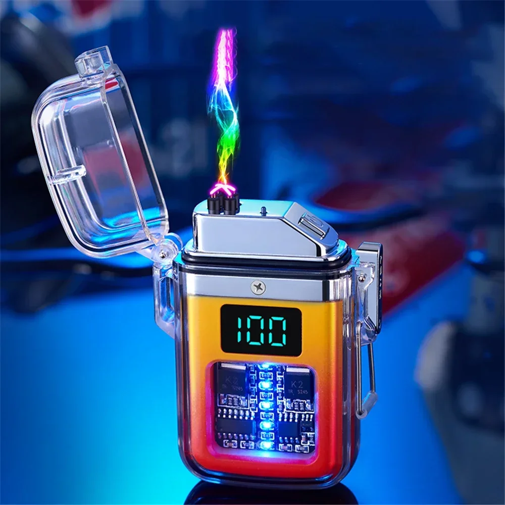 

Зажигалка с двойной дугой USB импульсная зажигалка с зарядкой Type-C уличная ветрозащитная Водонепроницаемая зажигалка для кемпинга прозрачный корпус мужские подарки