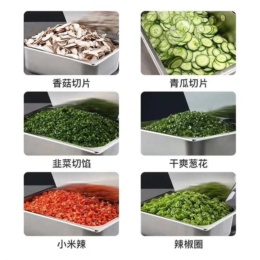 Rebanador eléctrico comercial, máquina cortadora de verduras y chalota, máquina comercial multifuncional para cortar en cubitos, zanahoria, patata y fruta
