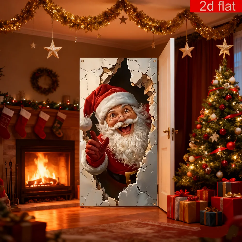 Santa Claus Door Decoration High Resolution New Year Door Banner Christmas Wall Banner Festive 2d Flat Holiday Banner For New