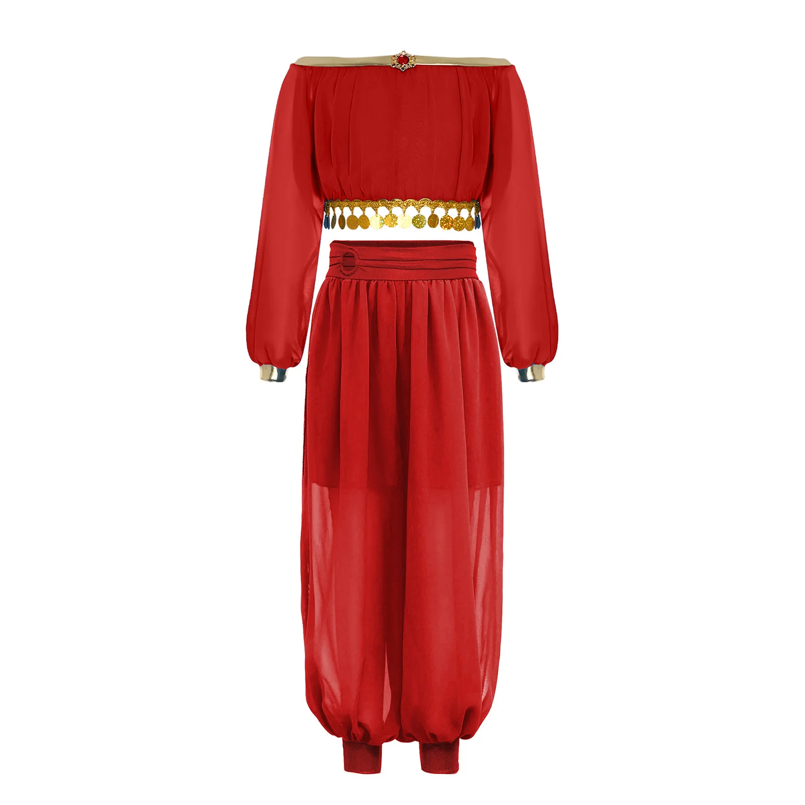 Kids Girls Arabian Princess Belly Dance Costume Sequin Tassel Crop Top with Side Split Pants Halloween Carnival Cosplay Dress Up