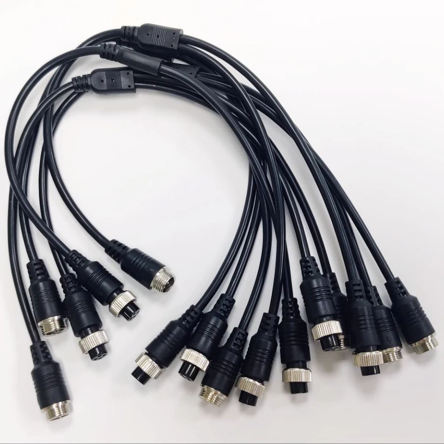 4 Types M12 4Pin Aviation Head to Aviation Head Male / Female Extension Y Splitter Cable Adapter for CCTV Camera Connector 1Pcs