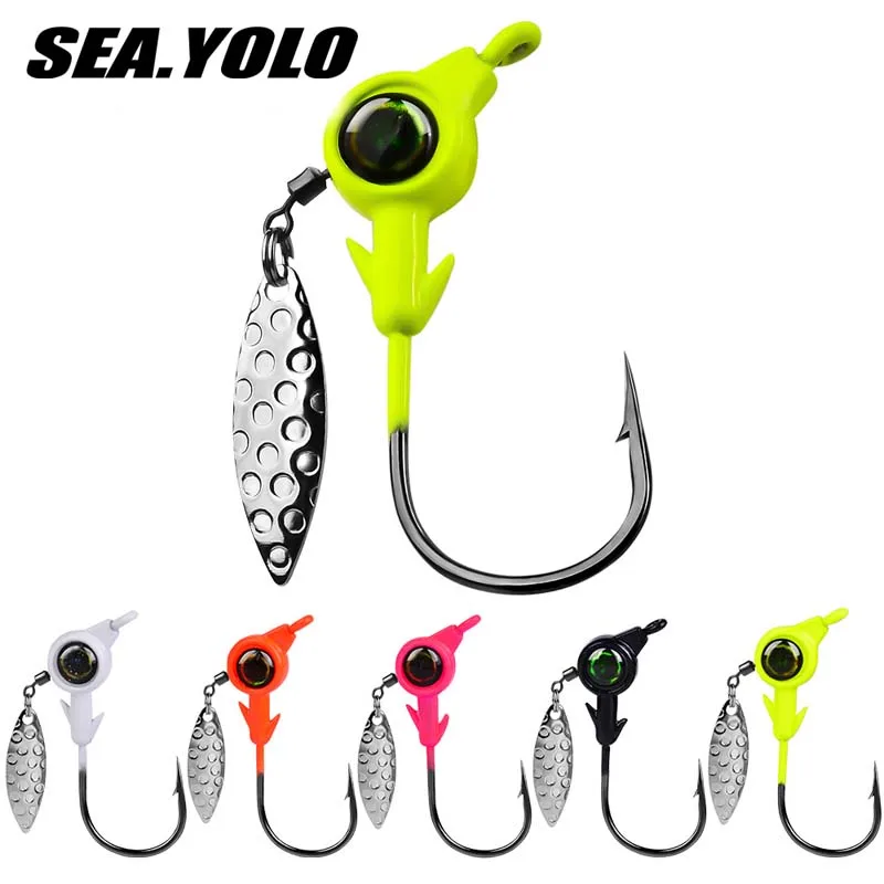 

Sea Yolo 5Pcs Lead Head Hooks /2.8g/3.5g/4.6g/7g With Rotating Sequins Chaotian Hook Anti Hanging Bottom Bass For Carp Fishing