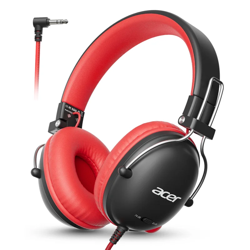 Audífonos Acer para Niños para la Escuela, 74/85dB de Volumen Seguro, Audífonos con Cable, Audífonos Intrauditivos con Cable Estéreo para Niños y Niñas