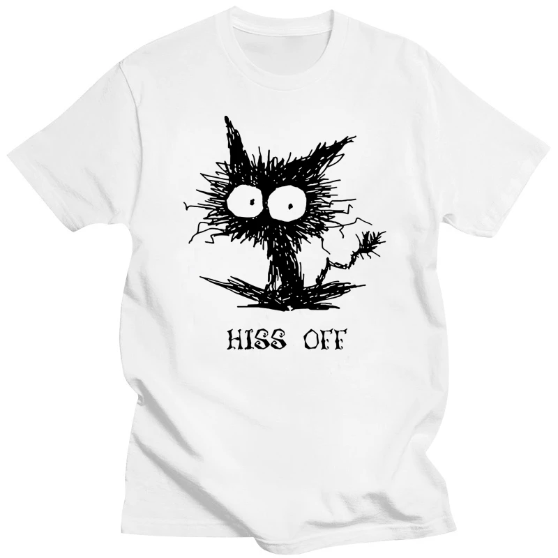 Hiss Off Funny Cat Black Cat Funny Halloween Costume Doodle White T-Shirt S-3Xl Harajuku Hip Hop Tee Shirt