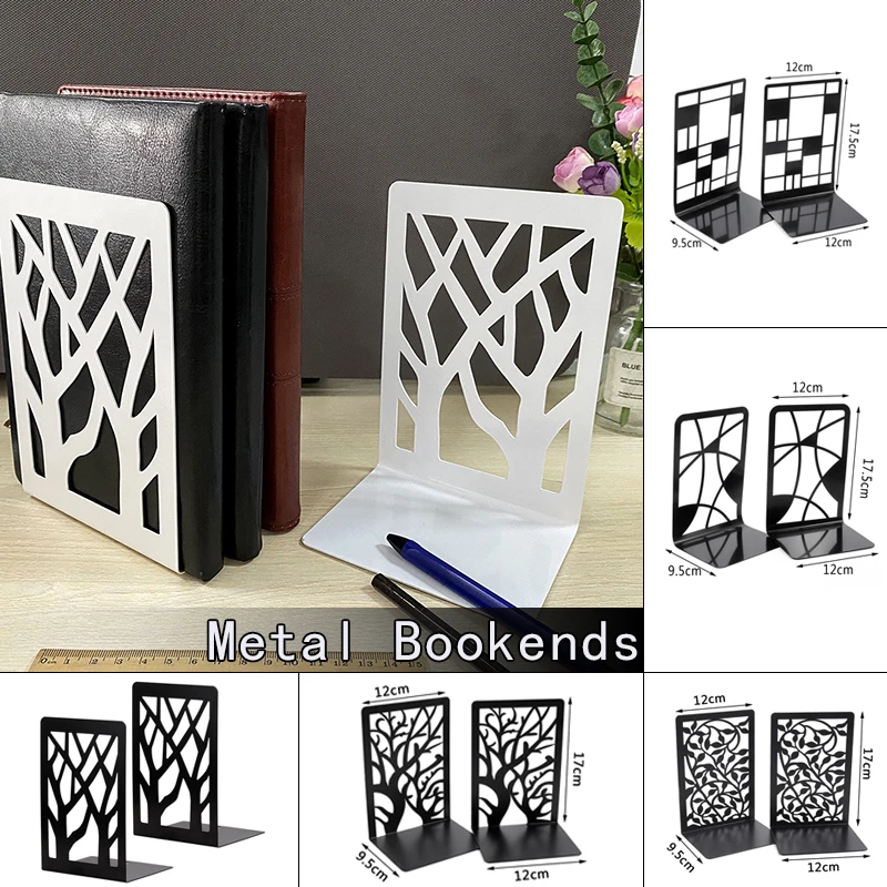 

2Pcs Heavy Duty Metal Bookends Decorative Book Ends Office Stationery Hold Decor Creative Bookend Stationery Folder