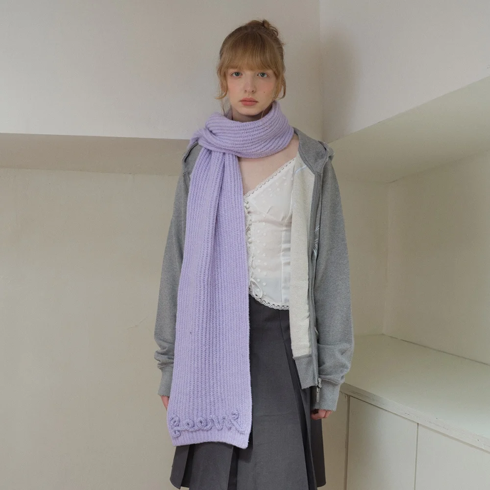 Winter Korean High-end Grey Wool Knitted Scarf Women's Atmosphere Thickened Neck Protection Cycling Skiing Scarf Decorative