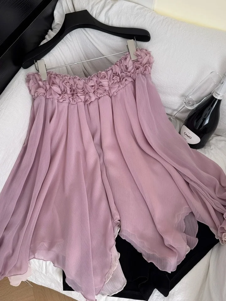 قميص شيفون أنيق بكتف واحد للنساء، تصميم فضفاض لفصل الخريف 2025، بتصميم ثلاثي الأبعاد للزهور، قميص مخصر من Fairy Heavy Industry. #1