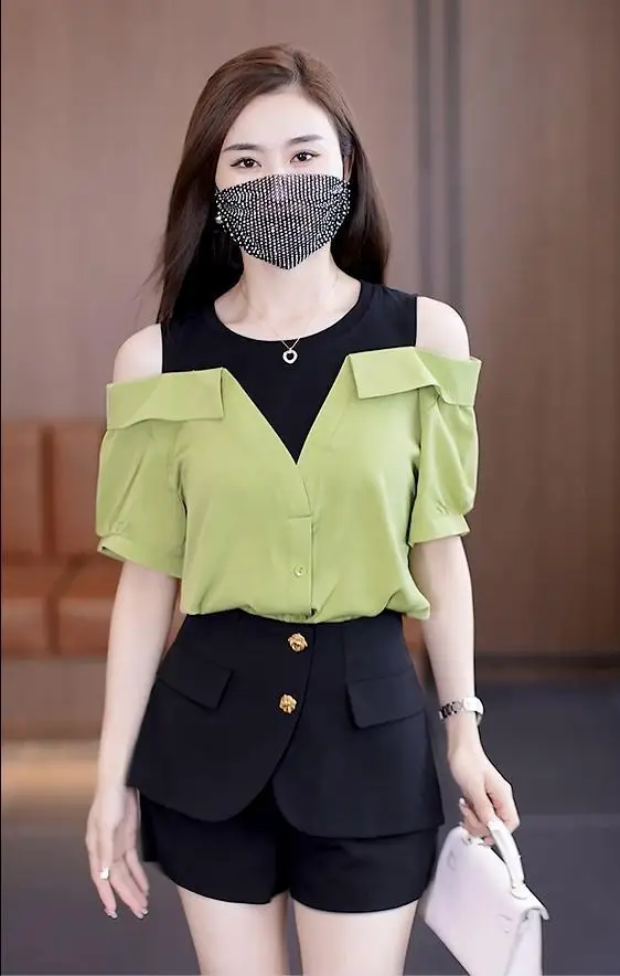 Red Blouse Women Short Sleeve Off Shoulder Shirt Korean Style New Design 2024 Fashion Casual Tops