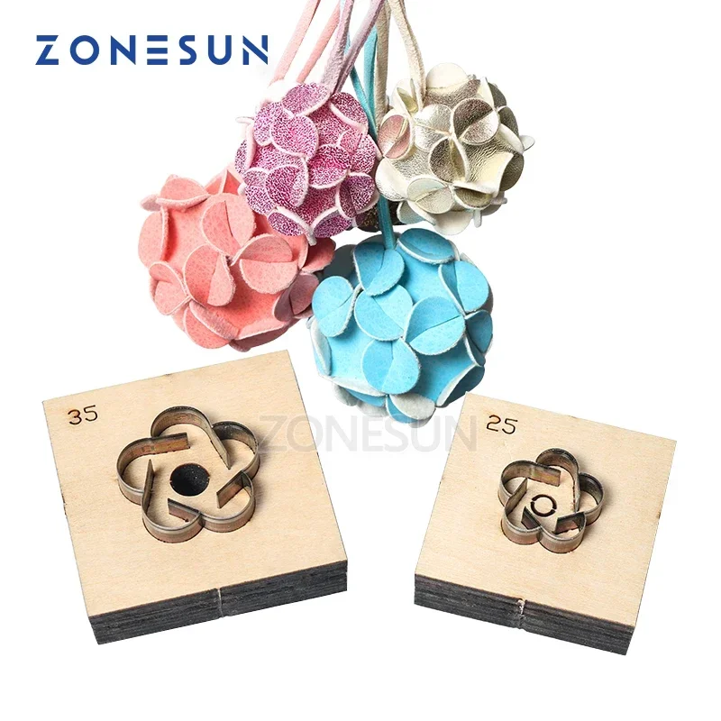 ZONESUN Ball-Flower Leather Cutting Die DIY Key Ring Cut Out Wooden Template Punching Key Chain Die Cutting Mould Decoration