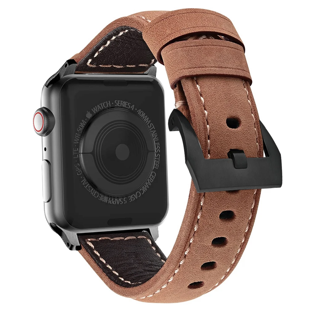 

For apple watch 6 band se strap 44mm 40mm Genuine Leather correa for iwatch series 5 4 3 42mm 38mm bands Women Men wristband