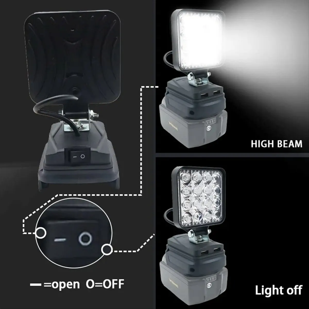 【~ New Y24A】16 LED Work Light Spotlights Outdoor Work Fishing Handheld Emergency Tool Light for 18V Lithium Battery