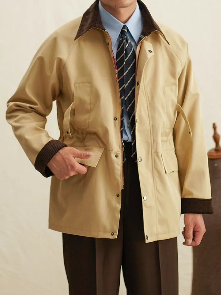 Autumn New Mens Windproof Jacket Business Casual Work Coat Multi Pockets Outerwear Vintage Designer Spliced Gentleman Jackets