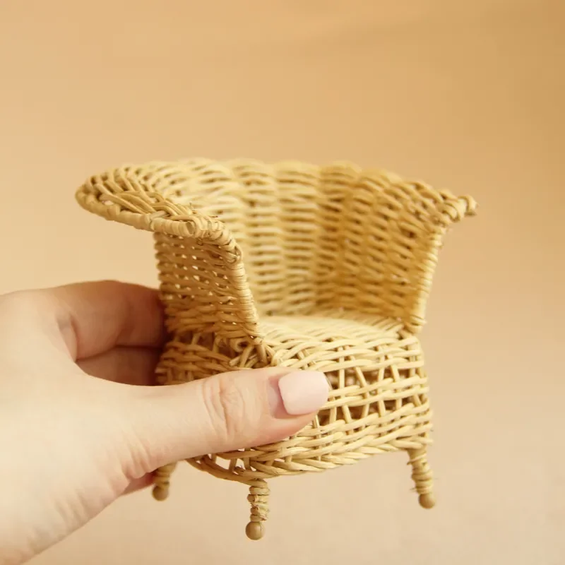 1:12 Handmade rattan furniture dollhouse playhouse miniature table and chairs mini dollhouse ornament